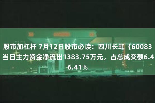 股市加杠杆 7月12日股市必读：四川长虹（600839）当日主力资金净流出1383.75万元，占总成交额6.41%