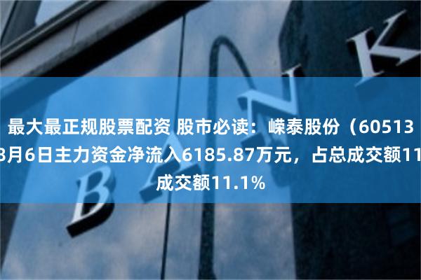 最大最正规股票配资 股市必读：嵘泰股份（605133）8月6日主力资金净流入6185.87万元，占总成交额11.1%